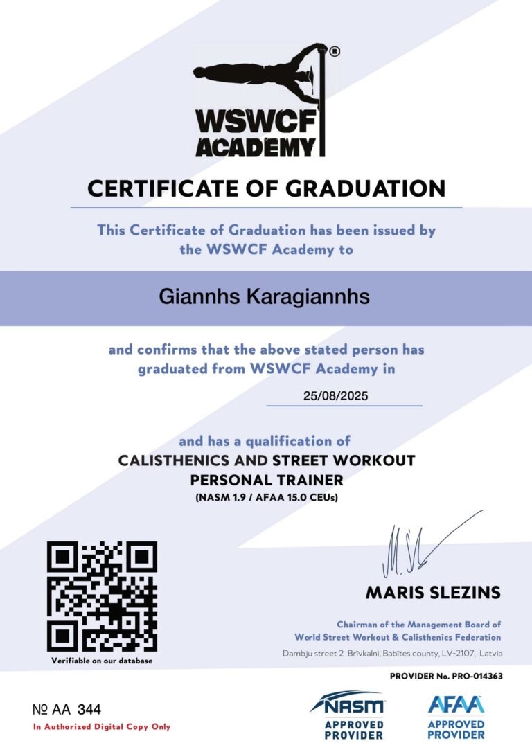 calisthenics certificate